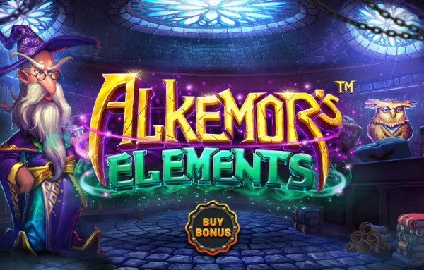 Alkemor's Elements alchemy-themed slot with elemental symbols
