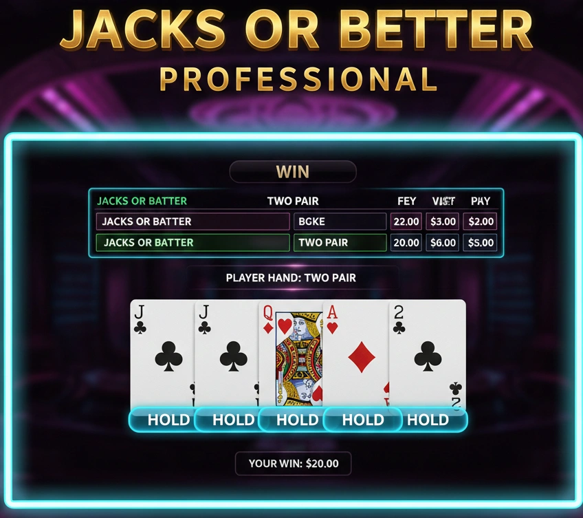 Jacks or Better video poker card game interface