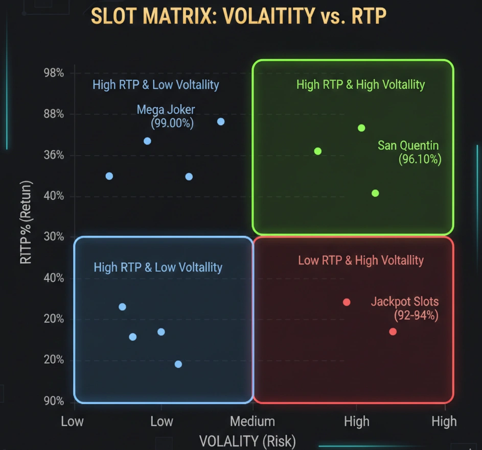 Chart showing relationship between volatility levels and RTP percentages